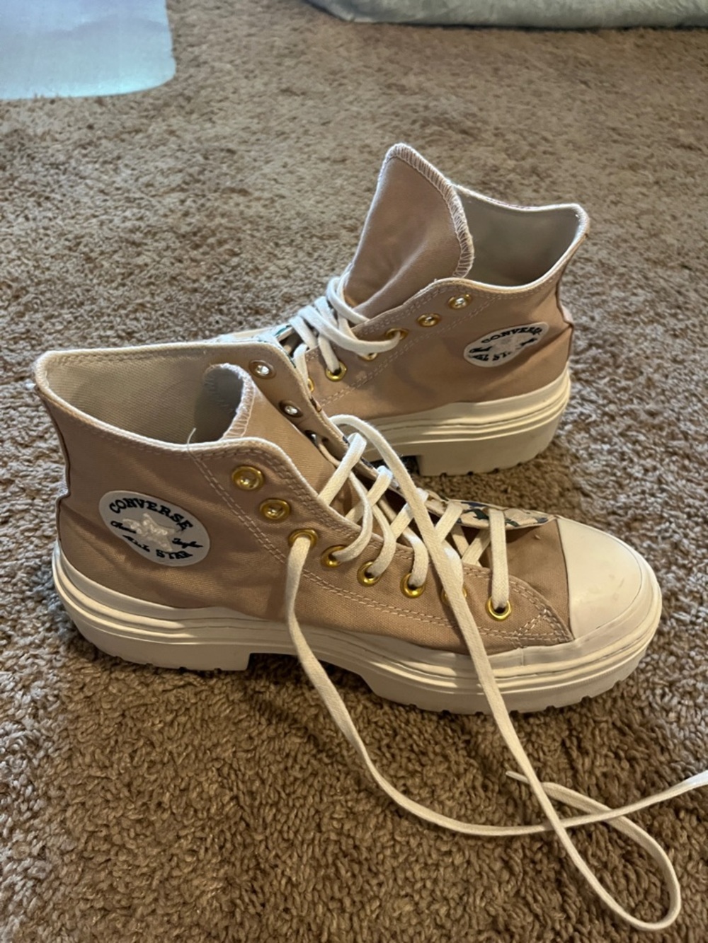 Converse High Top Platform Sneakers beige and Dino print quirky y2k unique